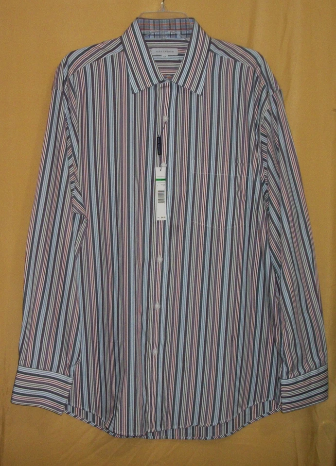 Alex Cannon Hombre Multi Verde Azul Rayas Botón Vestido Camisa Cuello Bolsillo L $95 Foto 2 de 4
