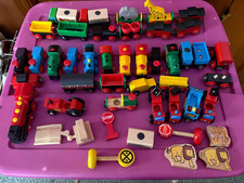Vintage Brio Magnetic Trains Lot of 45 Wooden Trains Good Used Condition