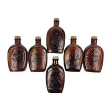 Vtg Bicentennial Log Cabin Syrup Bottles Full Set Amber Glass 1776 Lot Of 6