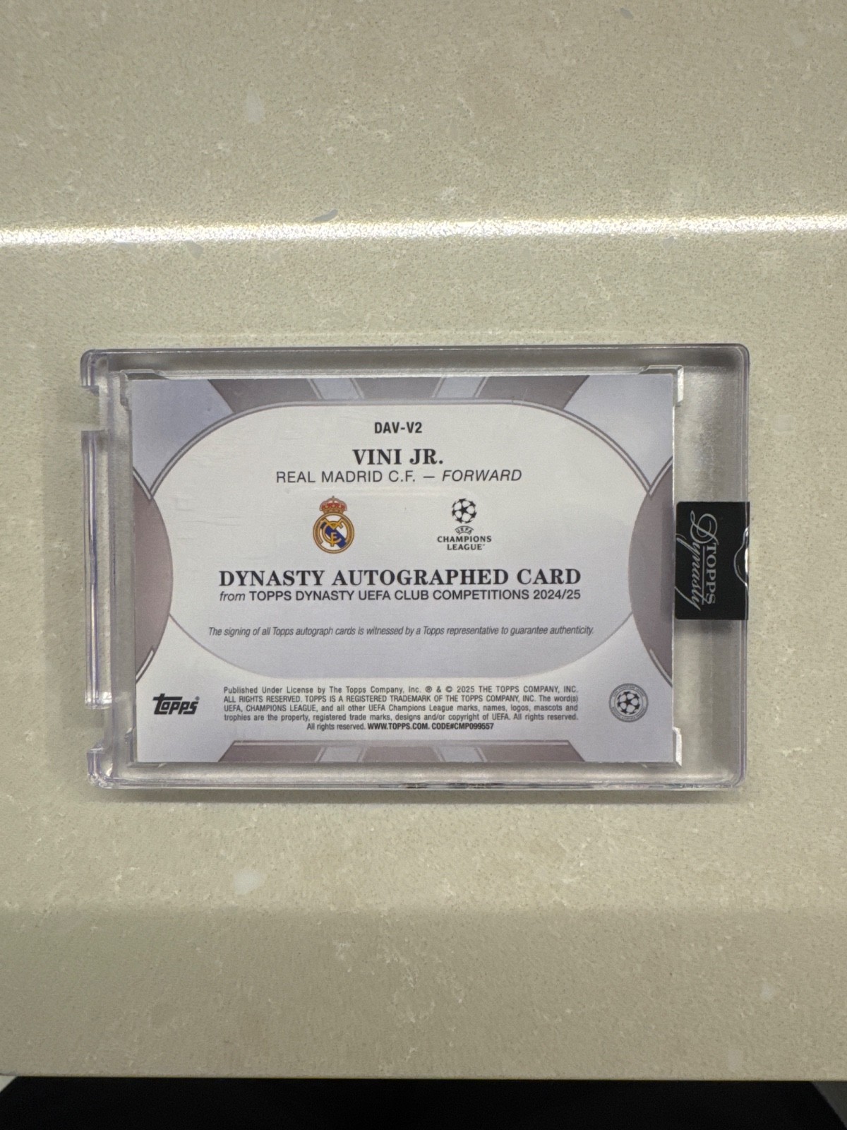 2024-25 Topps Dynasty UEFA Vini Jr. Auto Autograph Black #/5 Real Madrid view 3