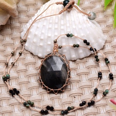 Handmade Natural Rutile Quartz Top Quality Micro Macrame Reiki Beaded Necklace