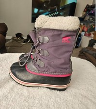 Sorel Youth Size 5 Winter Snow Boots Purple Pink Waterproof Faux Fur Lined