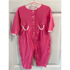 Polkatots Pink Cotton Floral Trim Romper Jumpsuit 18 Months Vintage Style