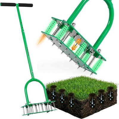 GrdnCare Lawn Aerator Tool 15 Iron Spikes 6 Self-Cleaning Springs