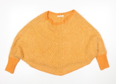 Fexata Damen Orange Wollmischung Grobstrick Cape Pullover S