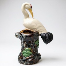 Antique George Jones Majolica Crane Vase Victorian Bird Spill Vase Tree Stump 