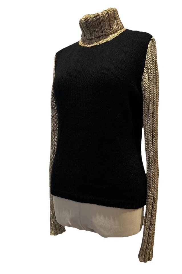 Top Moschino de Colección Negro Dorado Grueso Tejido Cuello Redondo Cálido Noche 12-14 Foto 4 de 4