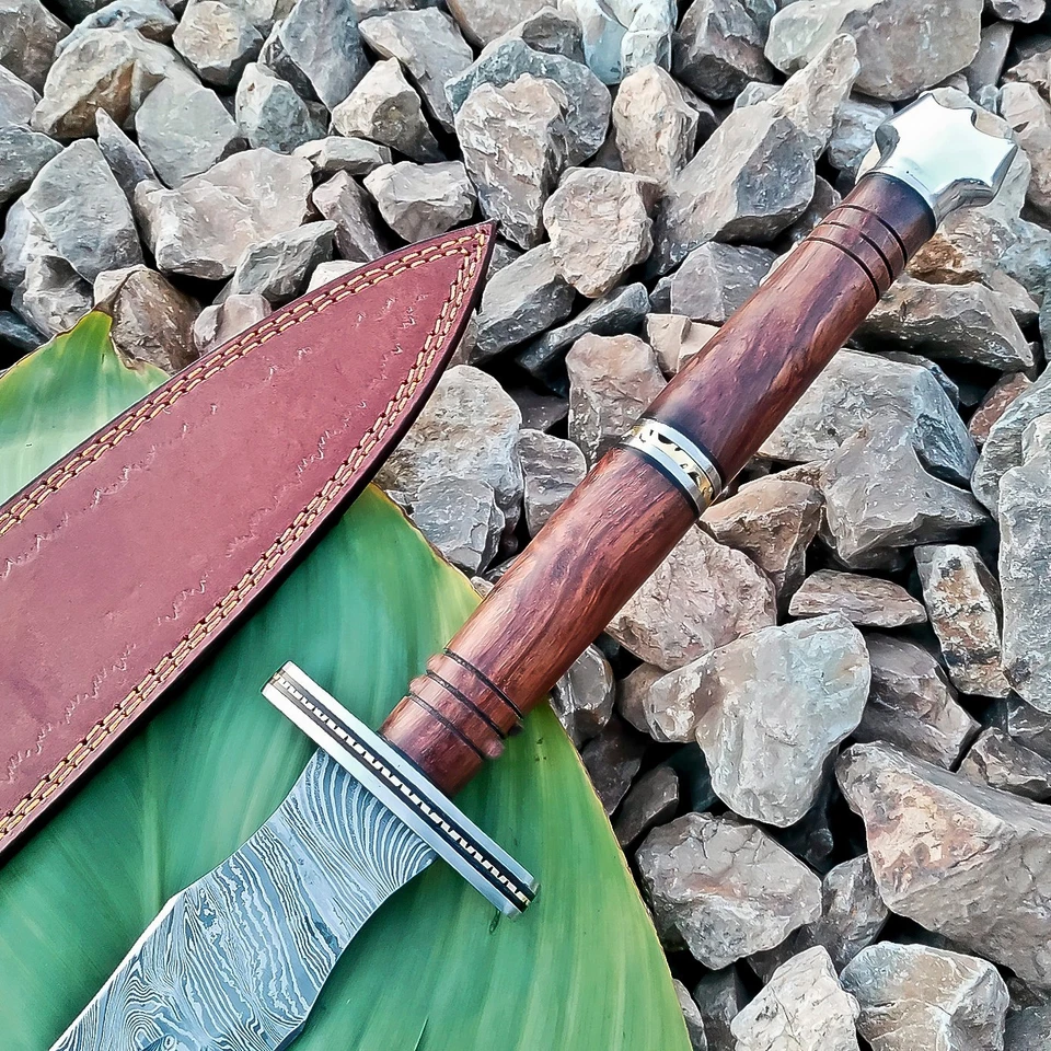 Handmade Damascus Steel blade Sharp Double Edge Sword KNIFE- Collectable -6515 - Image 4 of 4