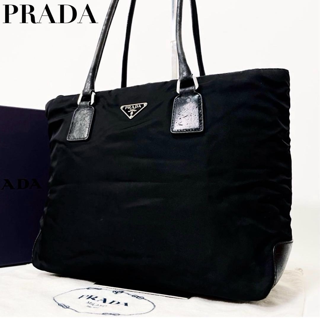 Prada Black Nylon Tote Bag with Triangle Logo Unisex Designer Handbag