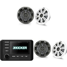 Kicker 46KMC4 Marine Gauge-Style Source  2 Pair  45KM654 6.5" Marine Speak...