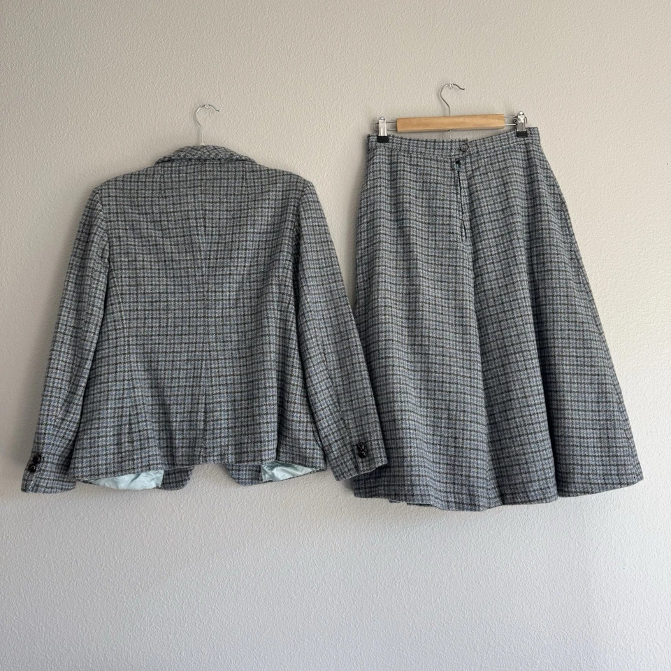 Conjunto Abrigo Falda Tweed Vintage Avgvstvs Mujer 14 Lana Cuadros Clásico Carrera Oficina Foto 2 de 4