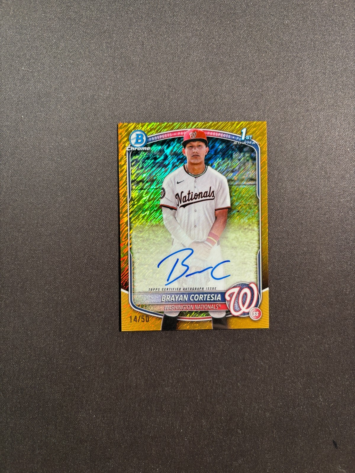 2025 Bowman Chrome Brayan Cortesia 1st Chrome Gold shimmer auto 14/50 BJMY