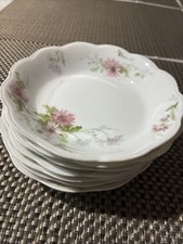 HAVILAND LIMOGES PINK ROSES GREEN LEAVES Set of 7 Fruit Sauce Bowls 1" X 5"