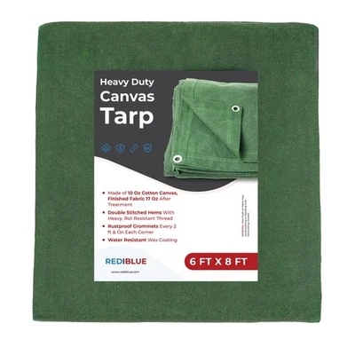 REDIBLUE 6 X 8 Ft Heavy Duty Canvas Tarp, Multi Purpose Use for Camping, Tent Canopy, Ou