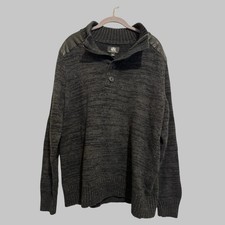 Rock  Republic Men  s Quarter Button Zip Faux Leather Trim Charcoal Sweater XL