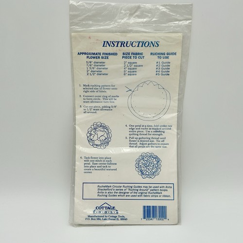 ANITA SHACKELFORD RucheMark Circular Ruching Guide Templates VTG 1994 NEW Sealed - Picture 2 of 5