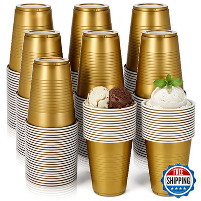 Imengjbang 100 Pack 18Oz Gold Cups Disposable Plastic Cups Large Drinking Cup