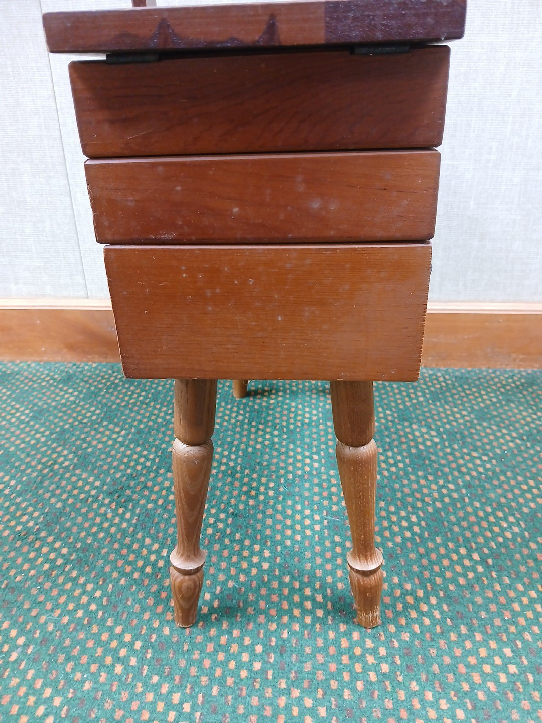 VTG Wood Sewing Box Accordion 3 Tier Fold Out Chest - Mid Century Modern W/extra