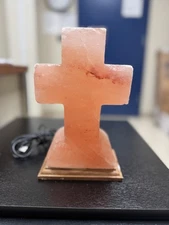 Himalayan Salt Lamp Cross! Large Pink Natural Salt Stone! 9"x4"!