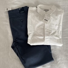 J Crew Crewcuts Kids White poplin button-down  Navy Chino Pants Set Size 12 NWT