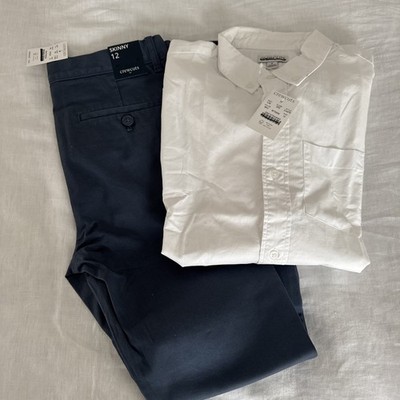 J Crew Crewcuts Kids White poplin button-down & Navy Chino Pants Set Size 12 NWT