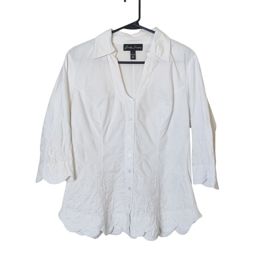 Camicetta Gretty Zueger Genova manica 3/4 cotone ricamato artistico bianca grande