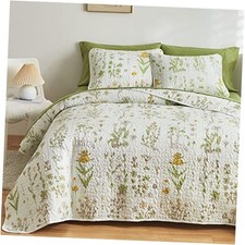 3 Pieces Reversible Quilt King 102"x90", 1 Quilt 2 Pillow Shams Botanical 02