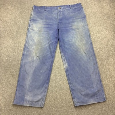 Vintage französische Hose Erwachsene 38 x 28 blau Chore Workwear sonnenverwaschen Fischgrätmuster Herren