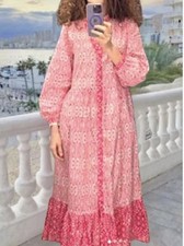 ZARA COTTON FLOUNCED MULTICOLORED MIDI PRINTED KAFTAN SHIRT DRESS SIZE M