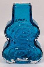 VINTAGE WHITEFRIARS GLASS VASE CELLO KINGFISHER BLUE BAXTER RETRO HAND BLOWN