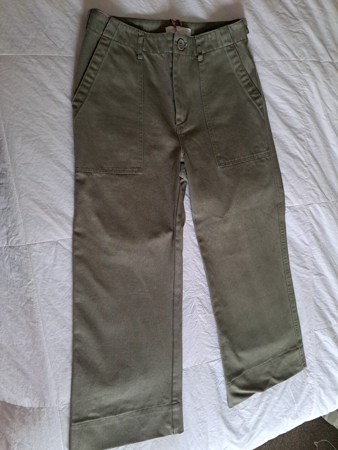 NWT Love Shack Fancy Emilia Pant Mid-Rise Wide Leg Forest Oak Green Sz 4