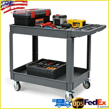 Service Utility Cart 2-Shelf, 500 lbs Capacity, Storage Handle Wheels, 45"X25"