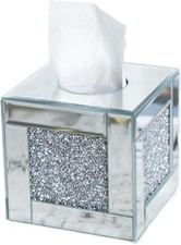 Mirrored Tissue Box Cover Holder Square Glass Facial Tissue Holder W/ Crushed