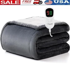 Heated Electric Blanket Flannel Sherpa UL Certified 10 Heat Levels Auto Shut Off