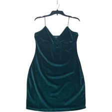 Shein Dress Womens Size Large Green Velvet Sleeveless Vneck Stretch