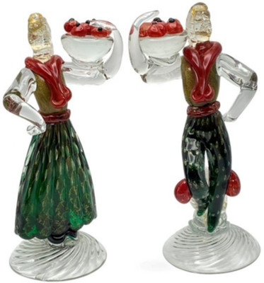 Vintage Murano Seguso Vetri d'Arte Peasant Couple Pair Tomatoes 1960s REPAIRED