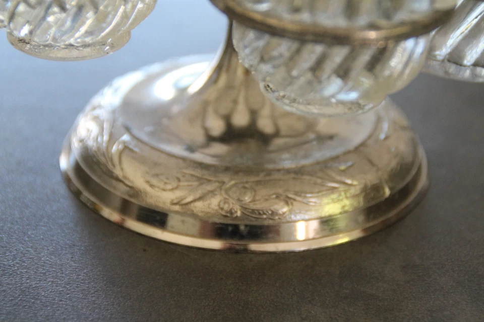 ANCIEN SERVITEUR DE TABLE EN VERRE, SUPPORT EN MÉTAL BLANC - COMPLET - - Photo 2/4