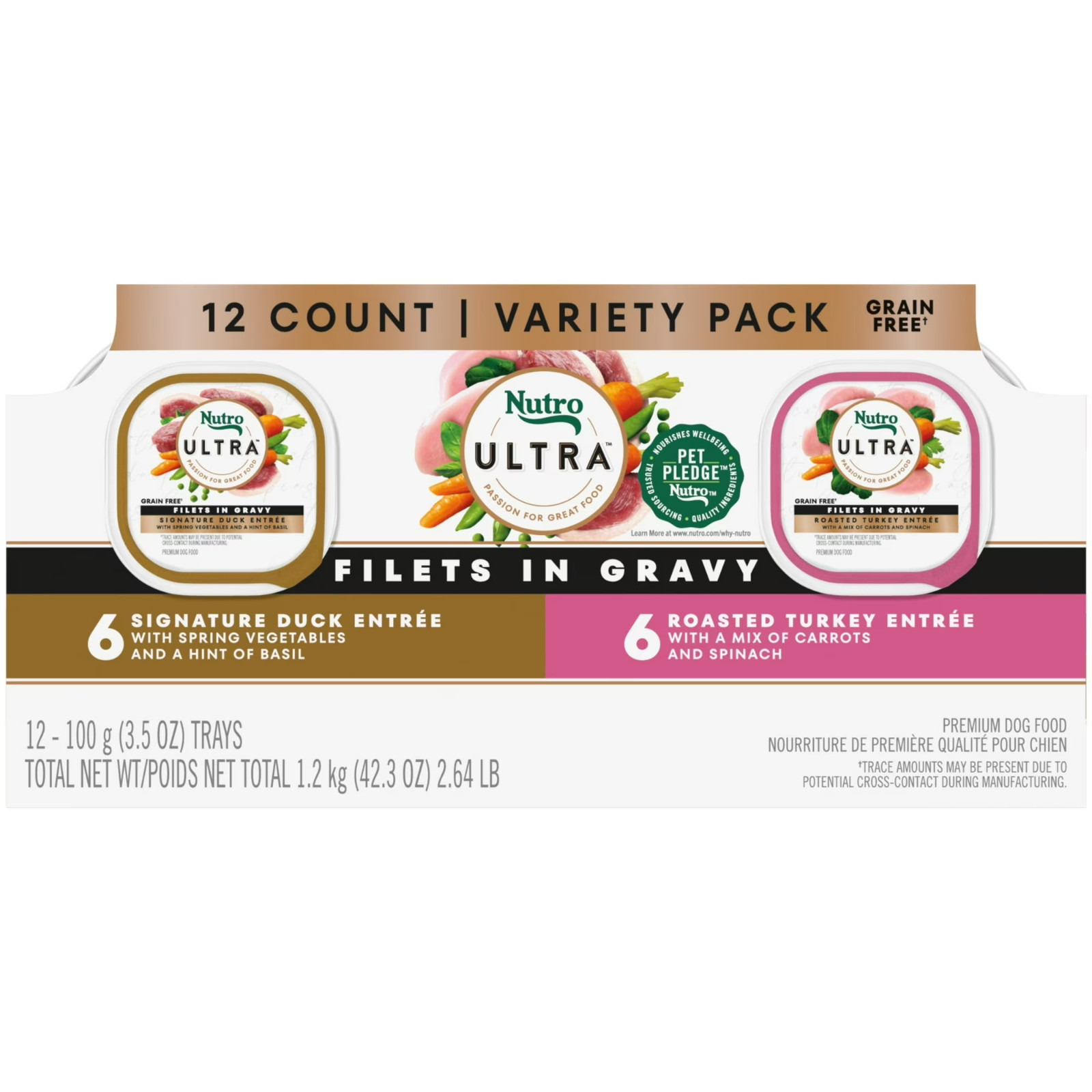 Nutro Ultra Filets In Gravy Duck & Roasted Turkey Variety Pack Wet Dog Food, (12