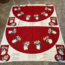  Vtg Christmas Tree Skirt and Stockings Fabric Panel