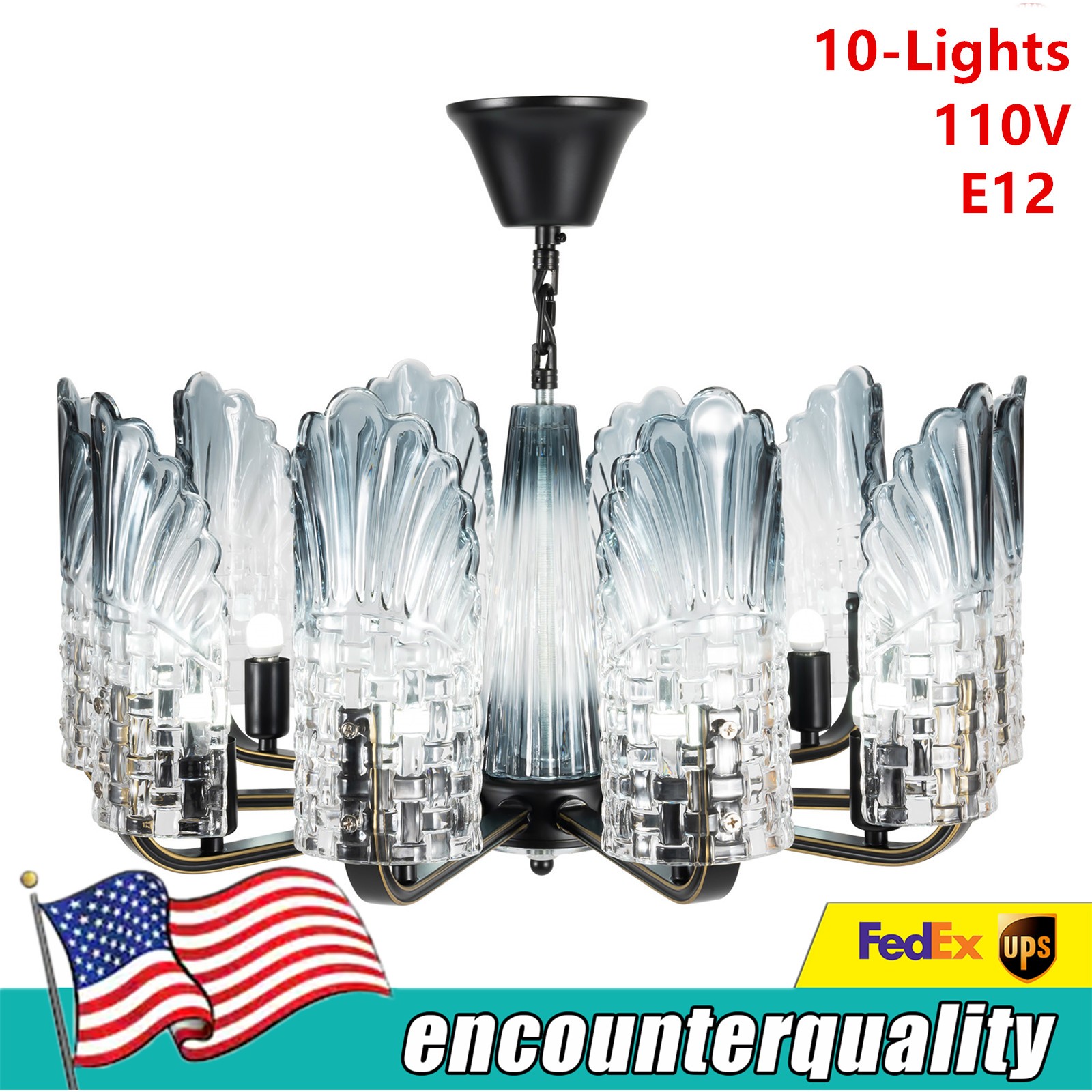 Modern 10-Light LED Crystal Glass Pendant Chandelier Ceiling Light