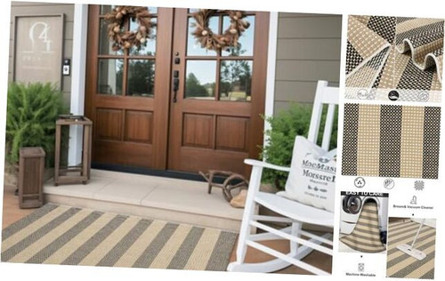 Outdoor Porch Rug 24"x51", Washable Front Door Mat, Spring Plaid Welcome Mat
