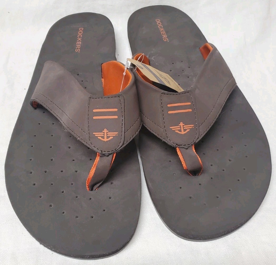 New Dockers Men's Casual Flip-Flop Sandals Size XL 12/13 Tan& Orange