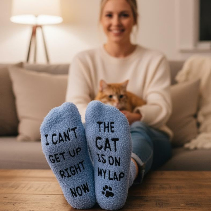 Cat Lover Gifts - Funny Fuzzy Novelty Socks for Cat Mom Dad Lovers Women Men