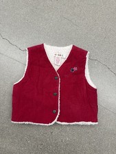 Vintage 90  s Girls Infant Sherpa Lined Corduroy Vest Floral Sz 3 Gymboree Red