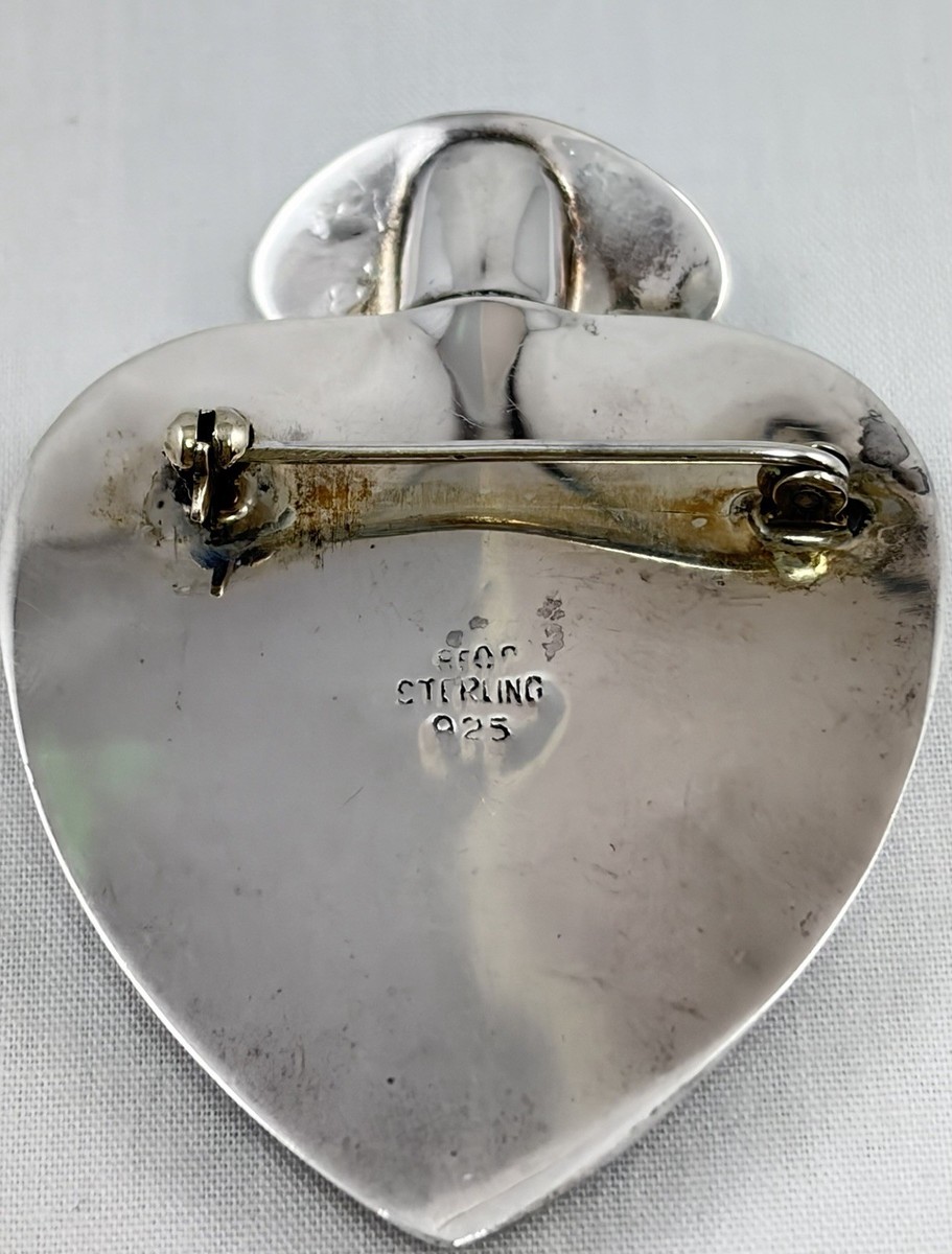 Vintage Sterling Silver Tussie Mussie Posy Holder Heart Shaped Brooch View 5