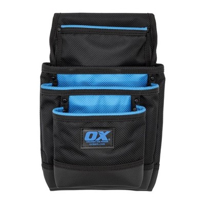 OX Tools Dynamic 4-Pocket Nylon Work Pouch, Water Resistant, Fits 2'' & 3'' Belts