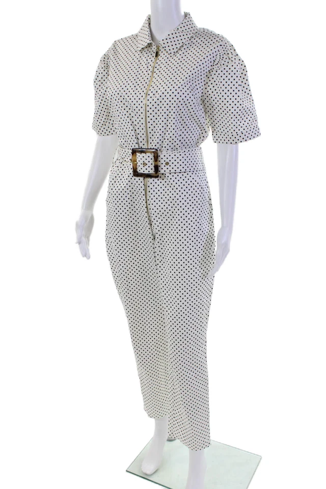 Weworewhat Womens Cotton Polka Dot Collared Short Sleeve Jumpsuit White Size M - Image 3 of 4