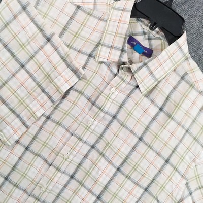 Alan Flusser Shirt Mens XL Multicolor Plaid Short Sleeve Linen Button Up Casual