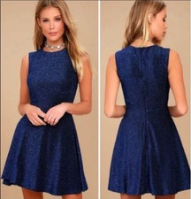 Lulus Blue & Black Glitter Stretchy Slvless Fit & Flare Tank Mini Dress S