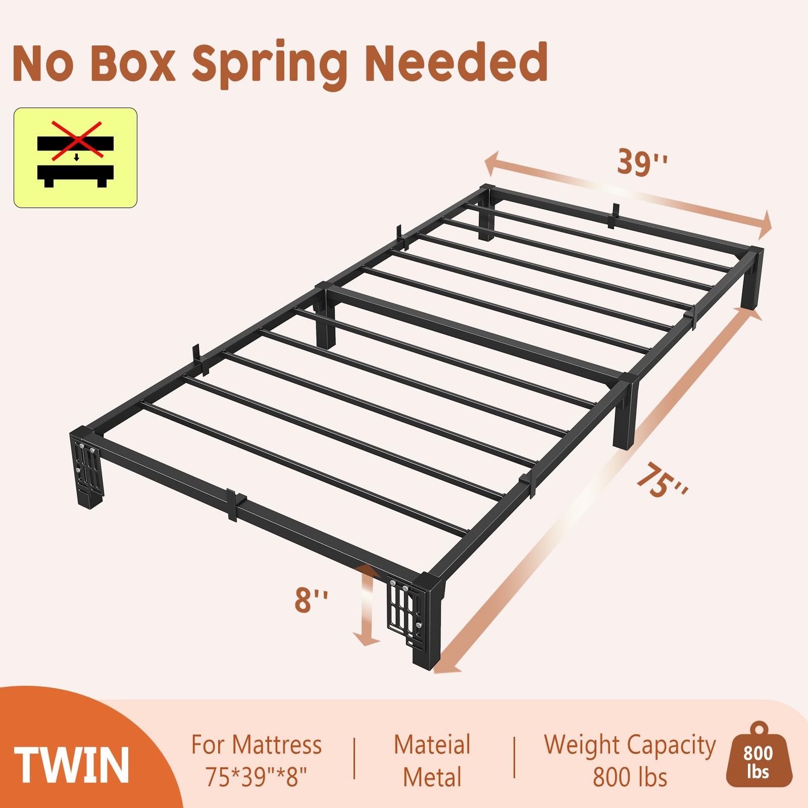 Twin Full Queen King Size 8 Inch Heavy Duty Platform Bed Frames